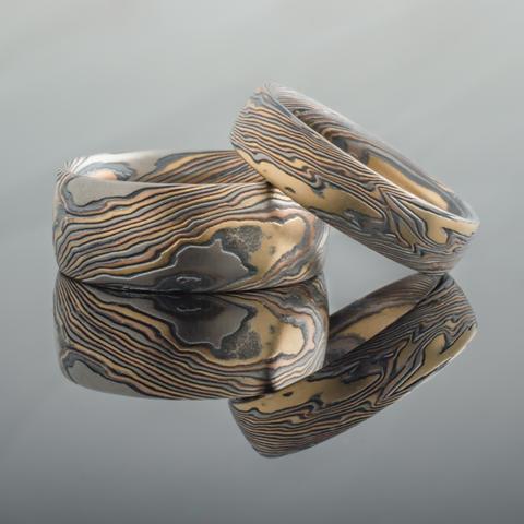 Mokume gane ring set, Twist pattern, no stones